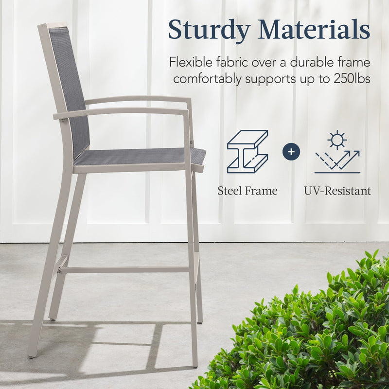 Set of 2 Outdoor Barstools, Patio Chairs w/ Footrests, All-Weather Mesh