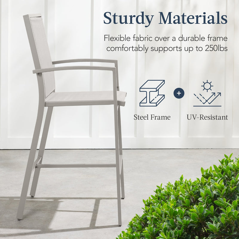 Set of 2 Outdoor Barstools, Patio Chairs w/ Footrests, All-Weather Mesh