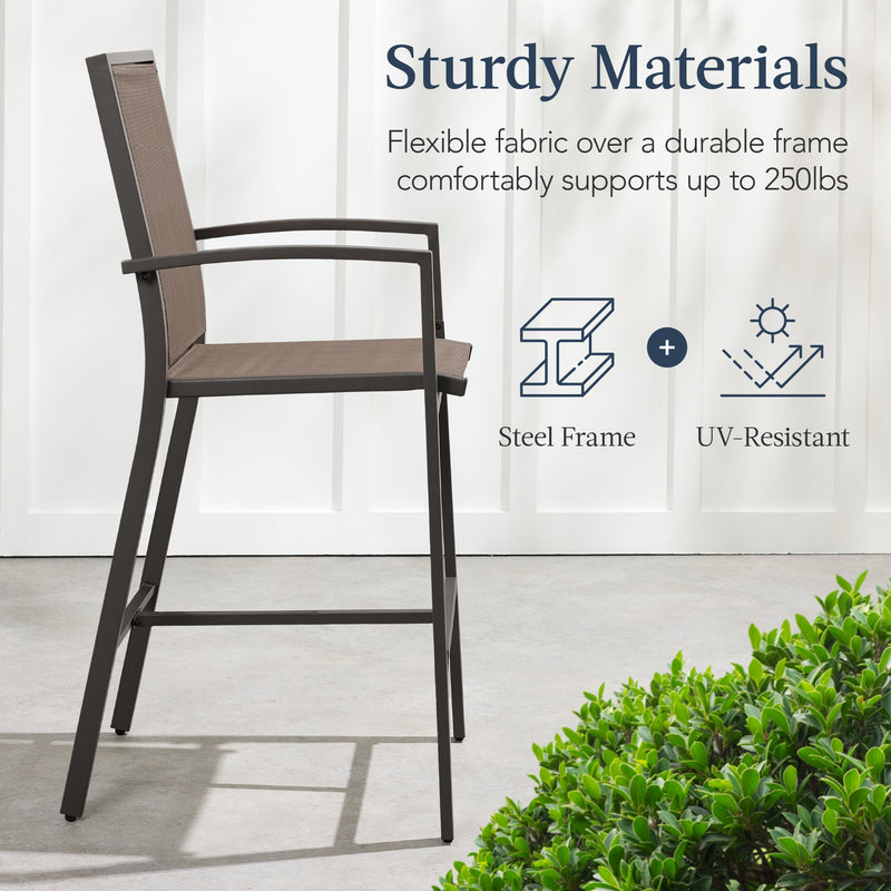 Set of 2 Outdoor Barstools, Patio Chairs w/ Footrests, All-Weather Mesh