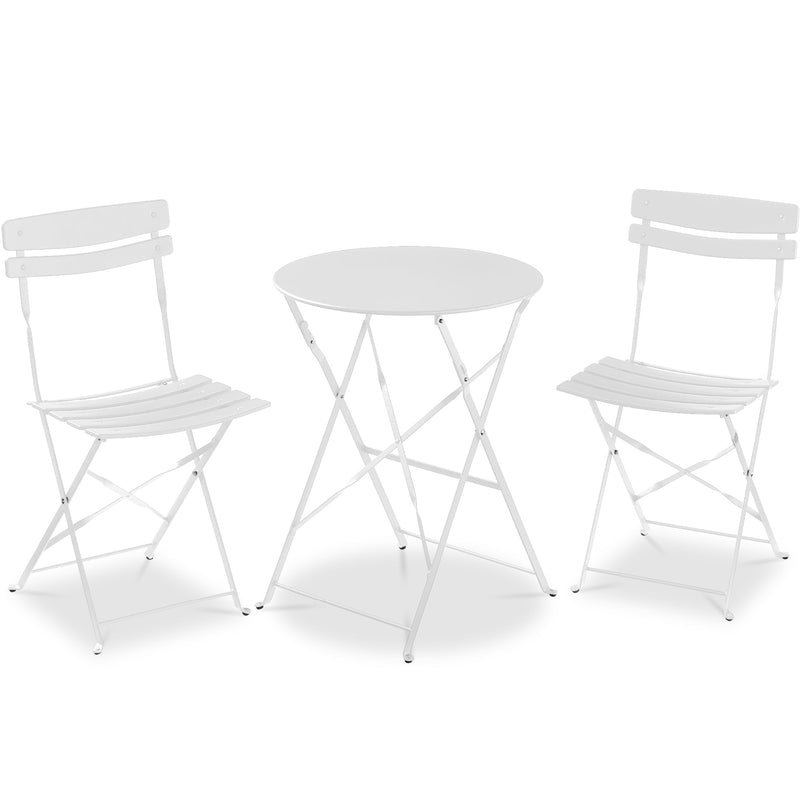 3-Piece Small Folding Patio Bistro Set w/ 2 Chairs