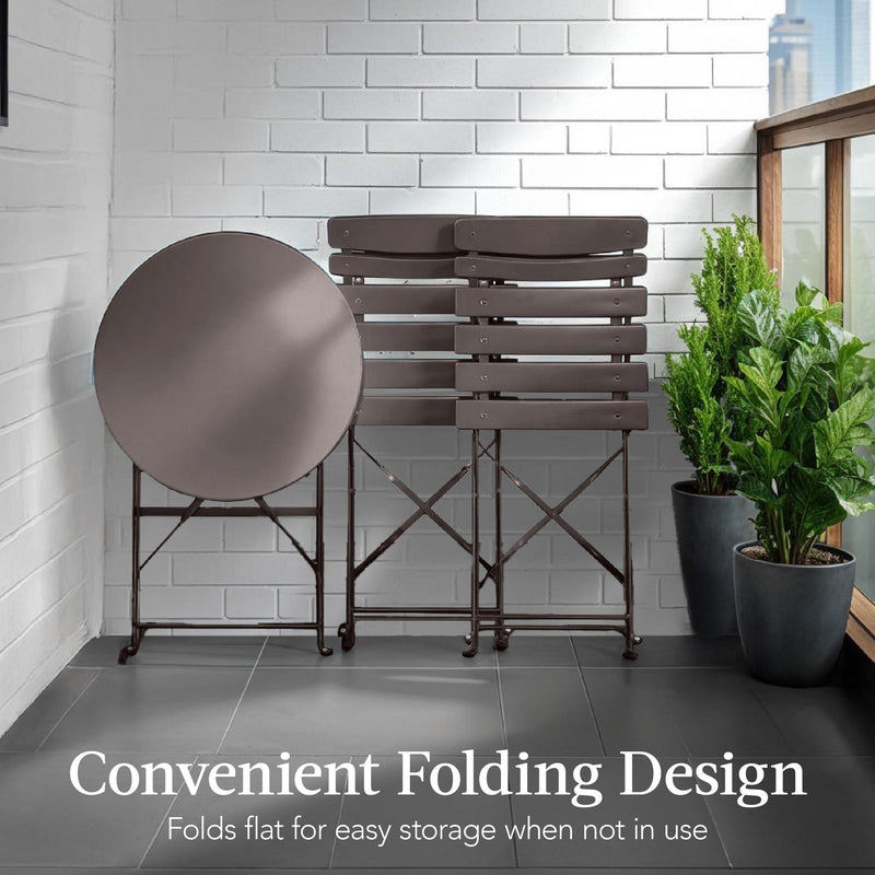 3-Piece Small Folding Patio Bistro Set w/ 2 Chairs