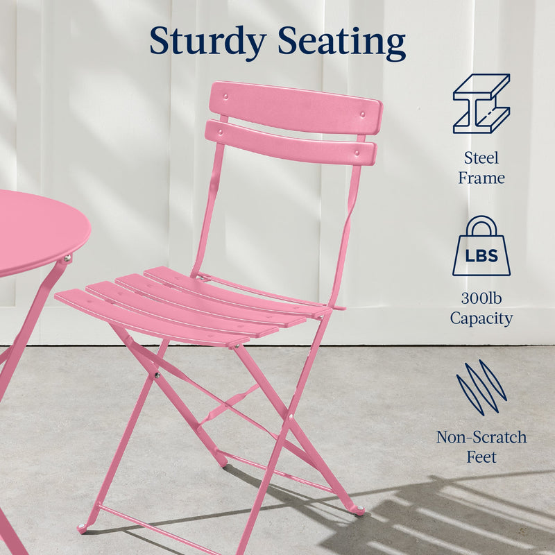 3-Piece Small Folding Patio Bistro Set w/ 2 Chairs