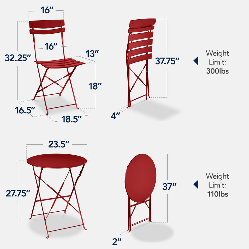3-Piece Small Folding Patio Bistro Set w/ 2 Chairs - Kivo Store