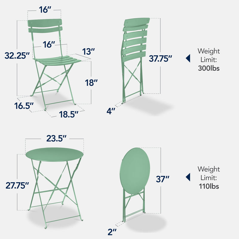 3-Piece Small Folding Patio Bistro Set w/ 2 Chairs - Kivo Store