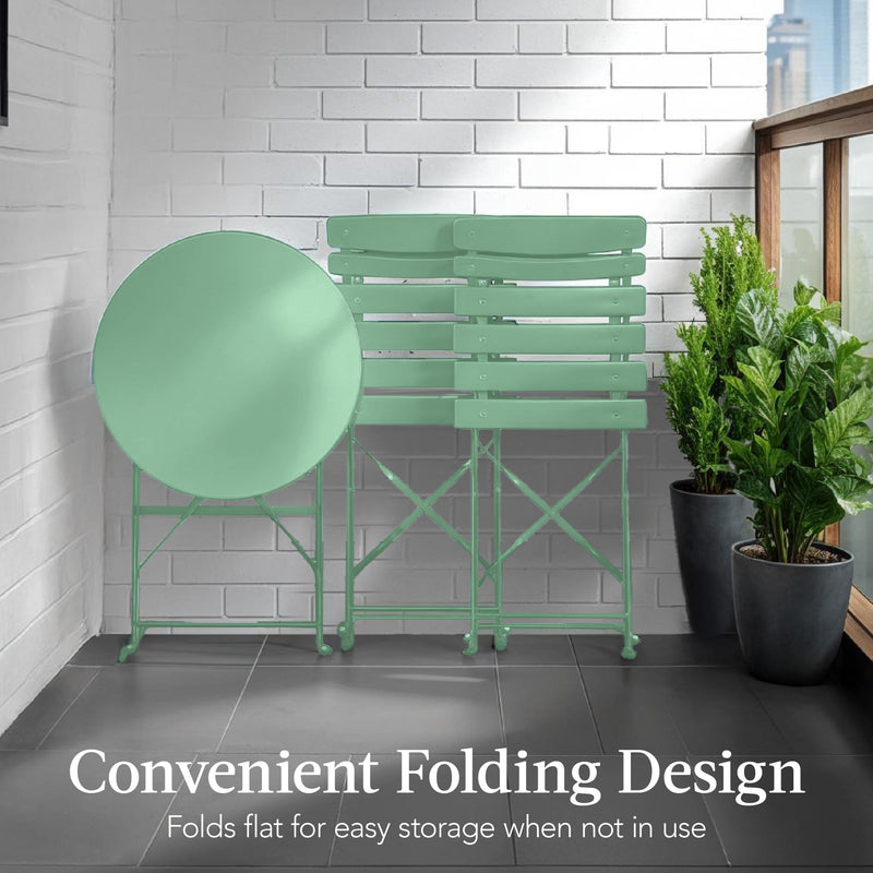 3-Piece Small Folding Patio Bistro Set w/ 2 Chairs - Kivo Store