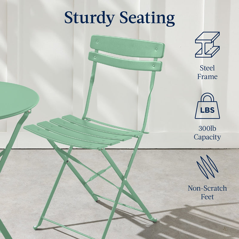 3-Piece Small Folding Patio Bistro Set w/ 2 Chairs - Kivo Store