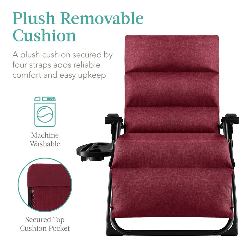 Oversized Zero Gravity Chair, Folding Outdoor Recliner w/ Removable Cushion