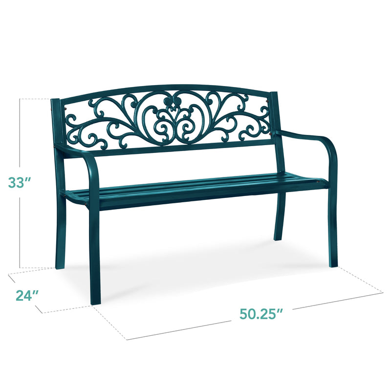 Steel Bench for Outdoor, Patio, Garden w/ Floral Design - 50in - Kivo Store