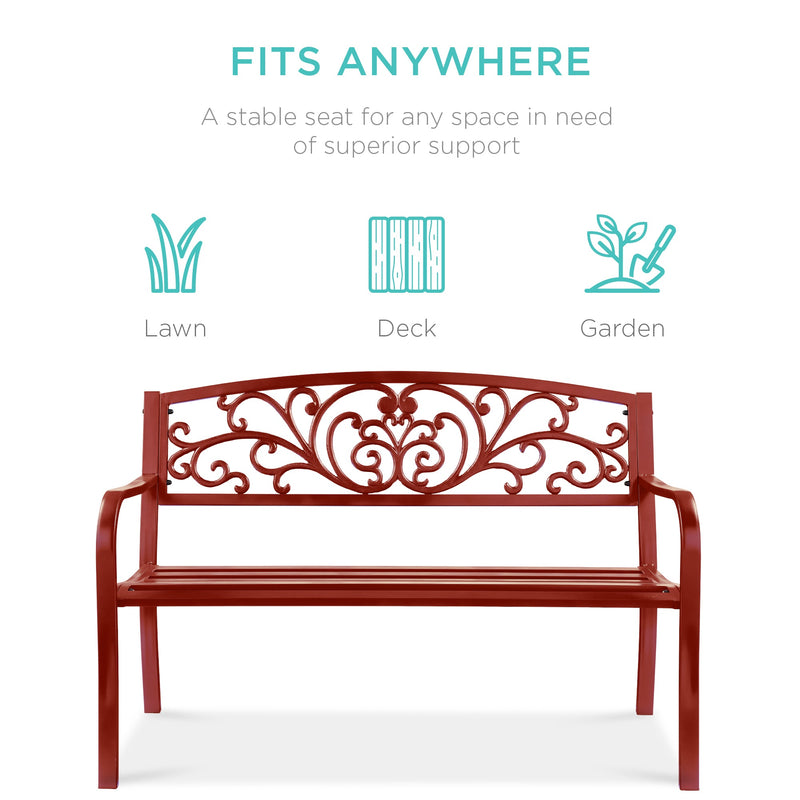 Steel Bench for Outdoor, Patio, Garden w/ Floral Design - 50in - Kivo Store