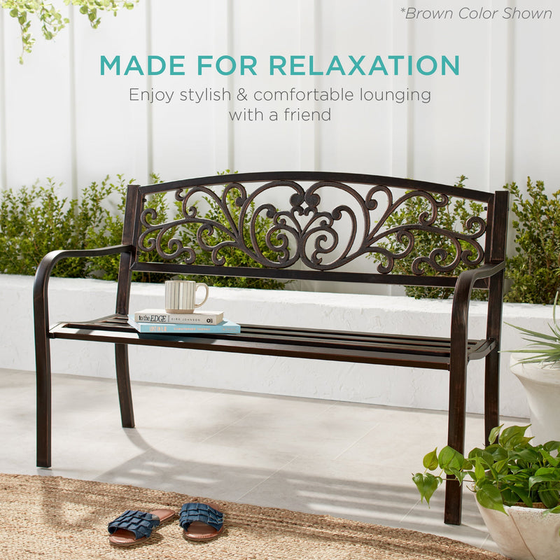 Steel Bench for Outdoor, Patio, Garden w/ Floral Design - 50in - Kivo Store