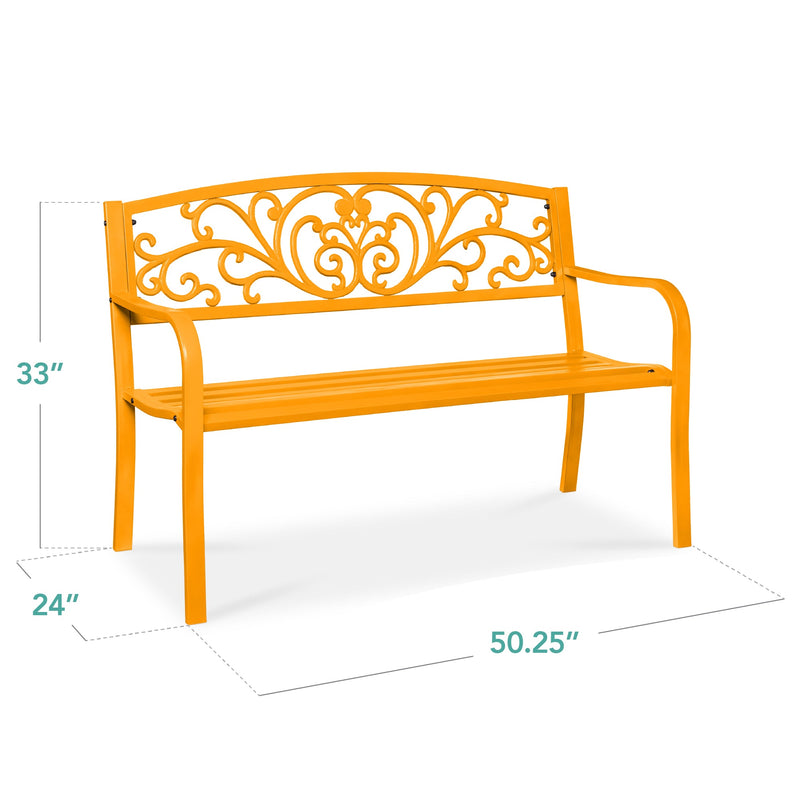 Steel Bench for Outdoor, Patio, Garden w/ Floral Design - 50in - Kivo Store