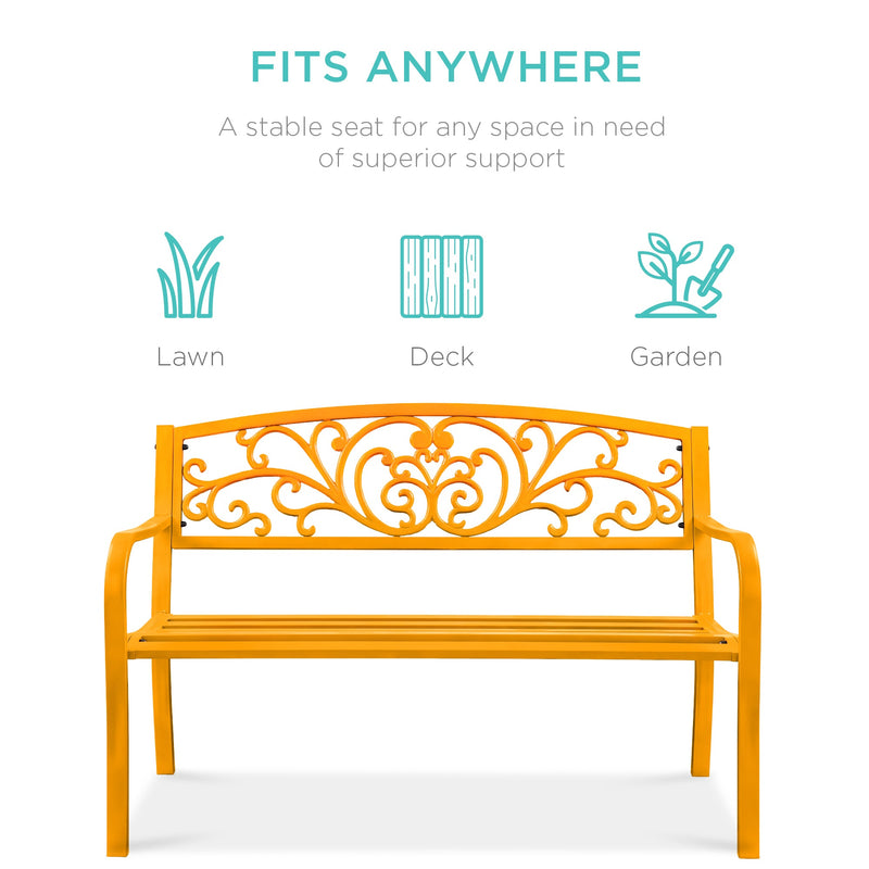 Steel Bench for Outdoor, Patio, Garden w/ Floral Design - 50in - Kivo Store