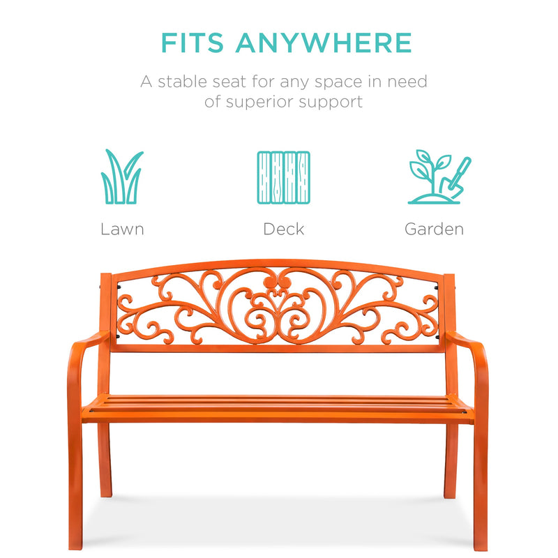 Steel Bench for Outdoor, Patio, Garden w/ Floral Design - 50in