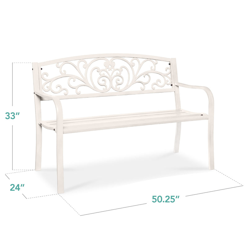 Steel Bench for Outdoor, Patio, Garden w/ Floral Design - 50in - Kivo Store