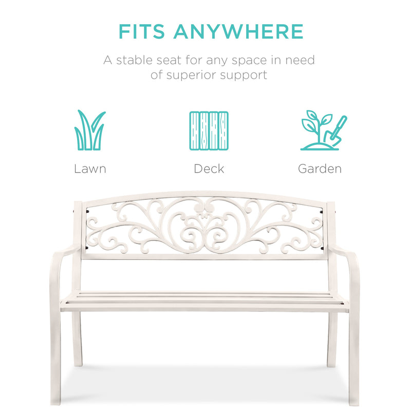 Steel Bench for Outdoor, Patio, Garden w/ Floral Design - 50in - Kivo Store