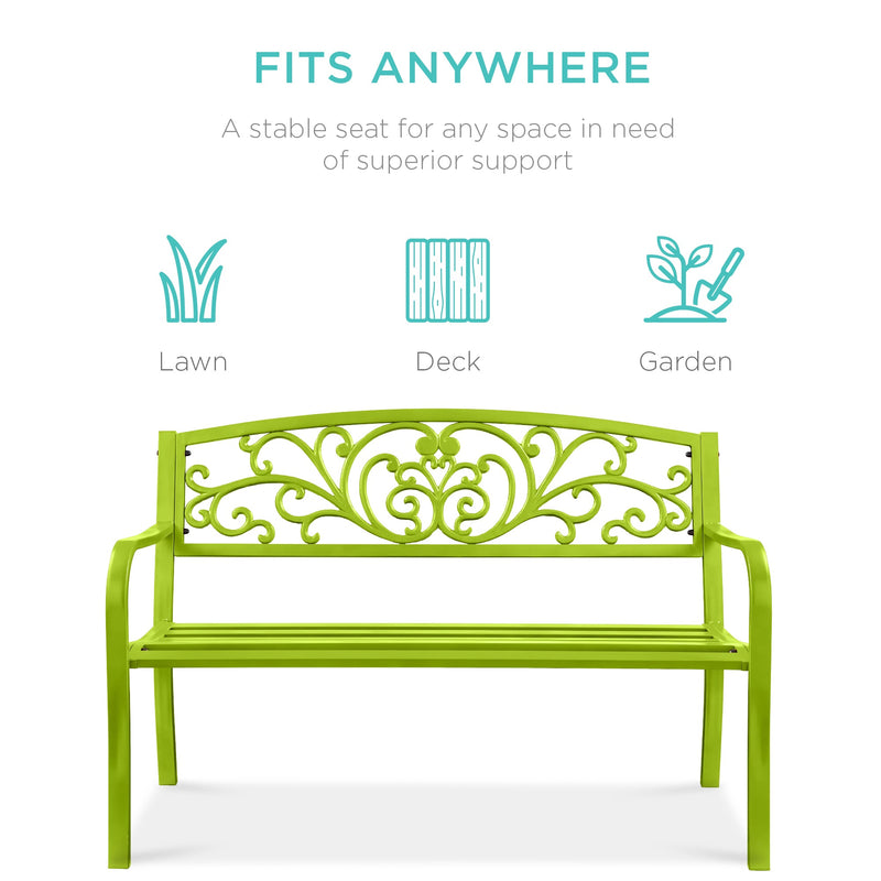 Steel Bench for Outdoor, Patio, Garden w/ Floral Design - 50in