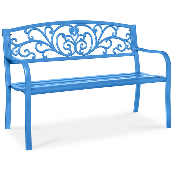 Steel Bench for Outdoor, Patio, Garden w/ Floral Design - 50in - Kivo Store