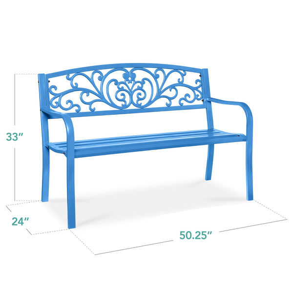Steel Bench for Outdoor, Patio, Garden w/ Floral Design - 50in - Kivo Store