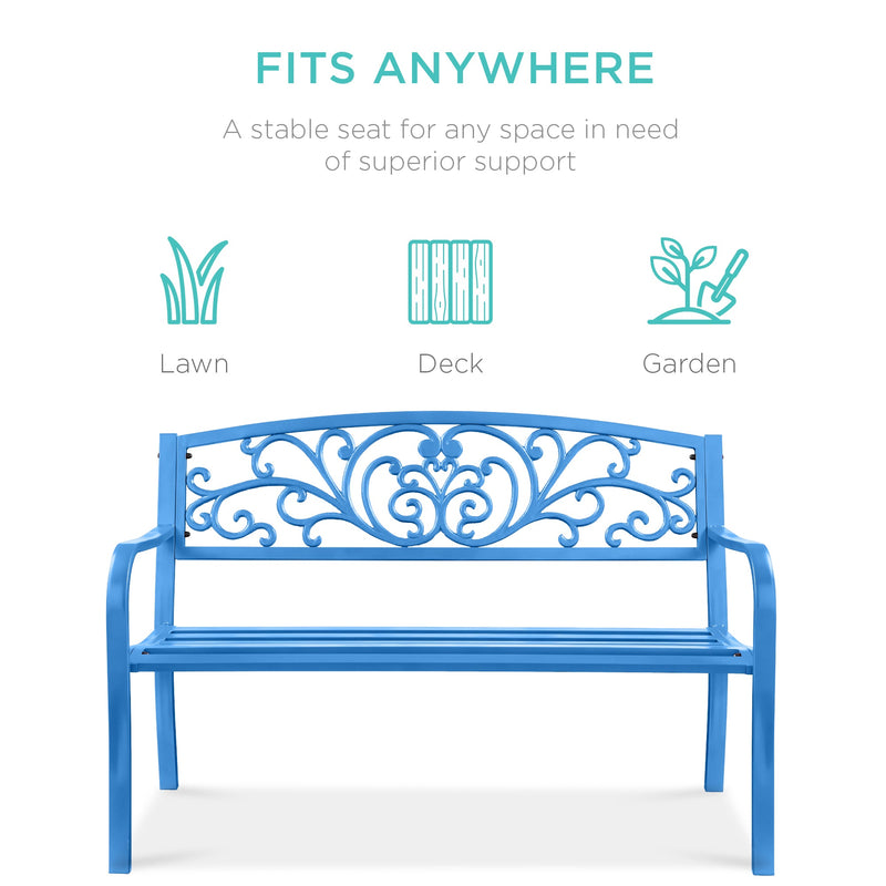 Steel Bench for Outdoor, Patio, Garden w/ Floral Design - 50in - Kivo Store