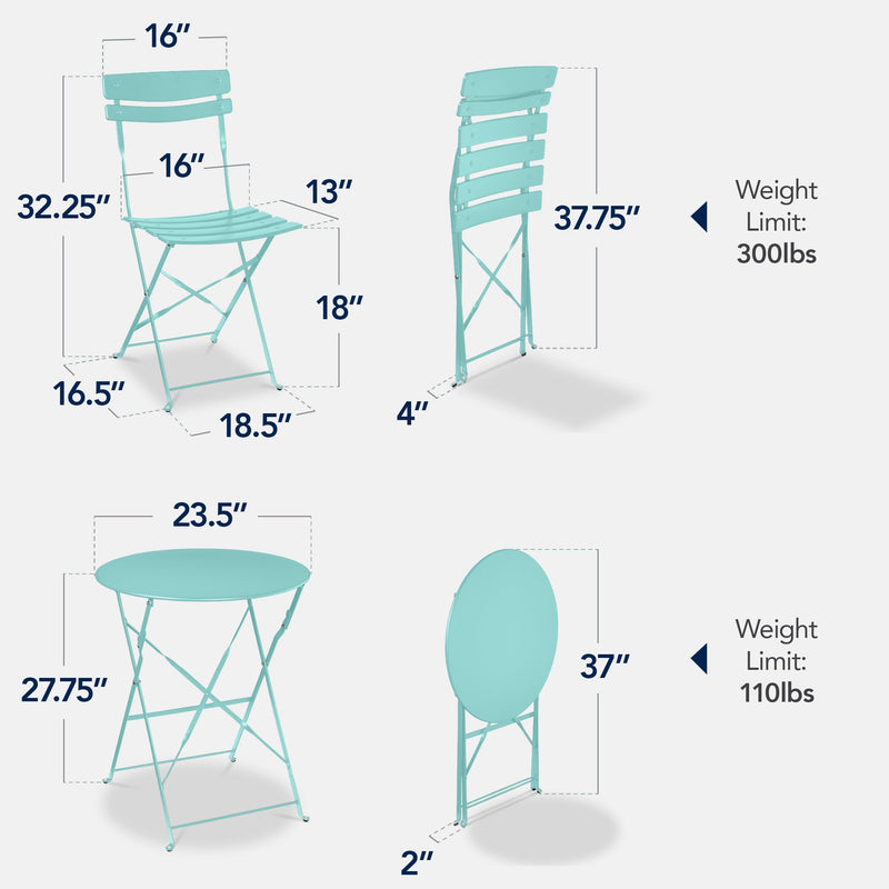 3-Piece Small Folding Patio Bistro Set w/ 2 Chairs