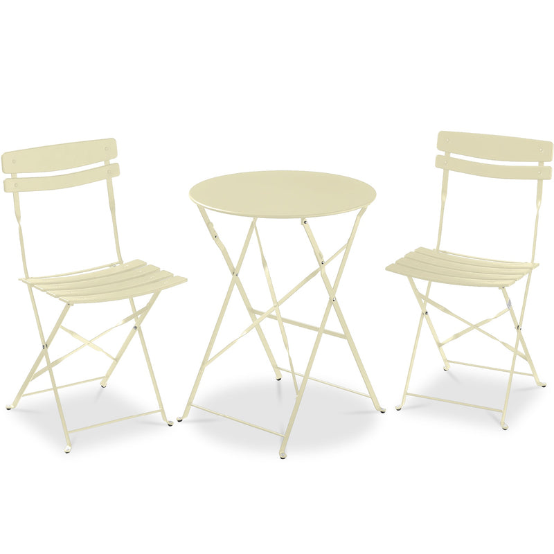 3-Piece Small Folding Patio Bistro Set w/ 2 Chairs