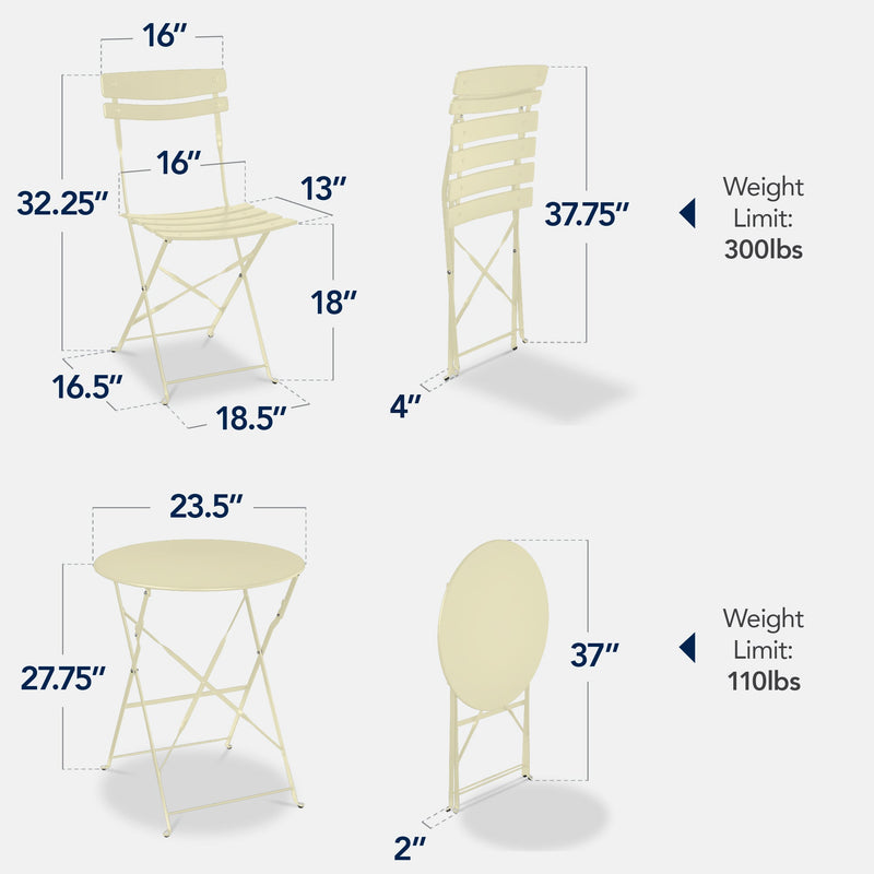 3-Piece Small Folding Patio Bistro Set w/ 2 Chairs - Kivo Store