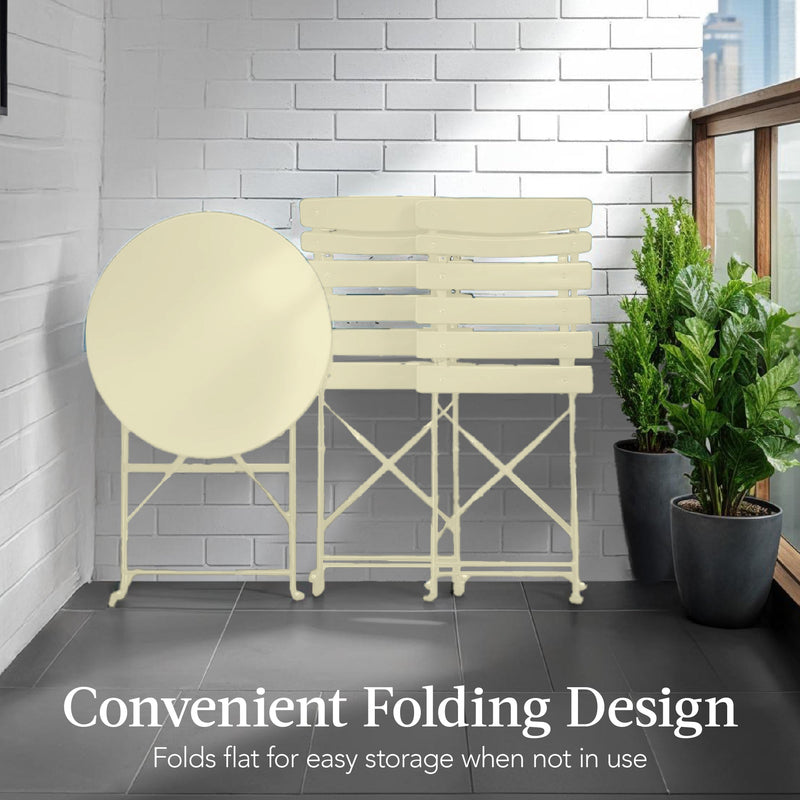 3-Piece Small Folding Patio Bistro Set w/ 2 Chairs - Kivo Store