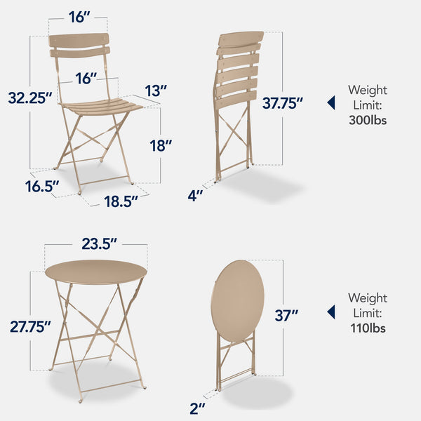 3-Piece Small Folding Patio Bistro Set w/ 2 Chairs - Kivo Store