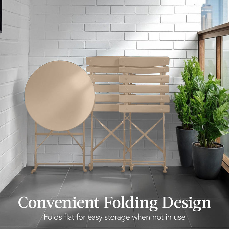 3-Piece Small Folding Patio Bistro Set w/ 2 Chairs - Kivo Store