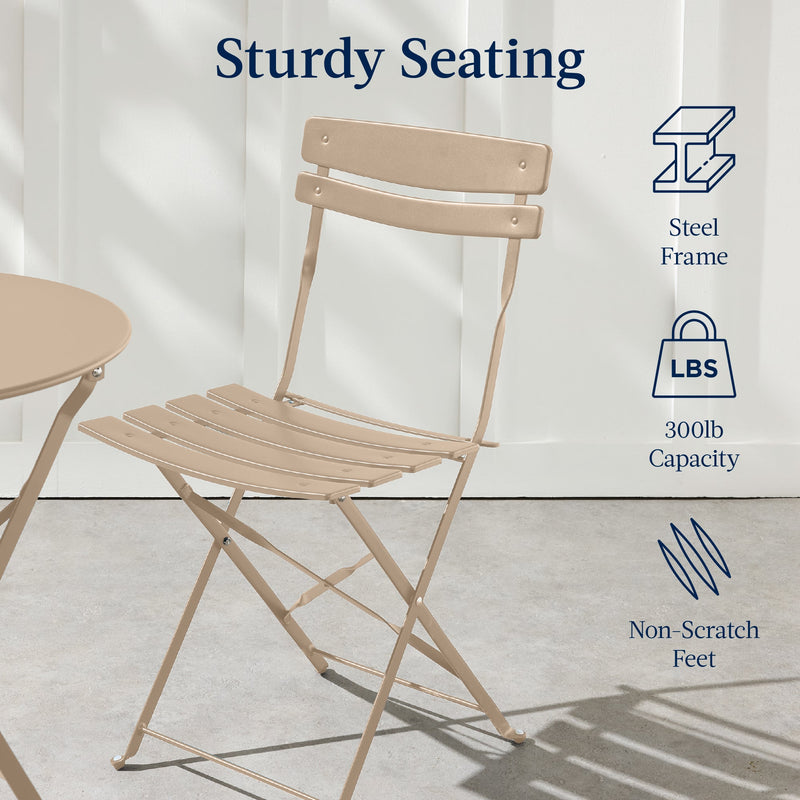 3-Piece Small Folding Patio Bistro Set w/ 2 Chairs - Kivo Store