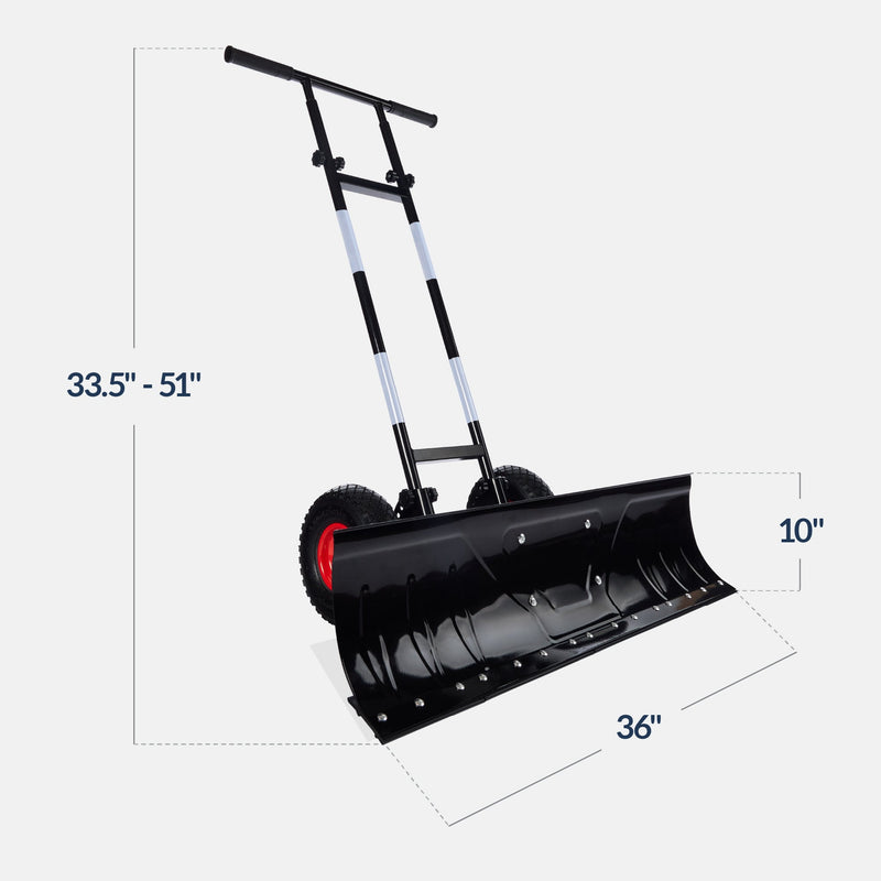 2-Wheel Snow Pusher w/ Adjustable Handle, Reflective Tape - 36in - Kivo Store