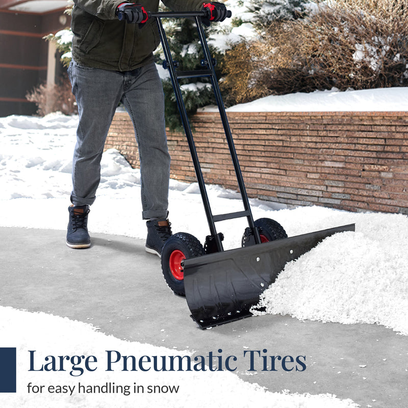 2-Wheel Snow Pusher w/ Adjustable Handle, Reflective Tape - 36in - Kivo Store