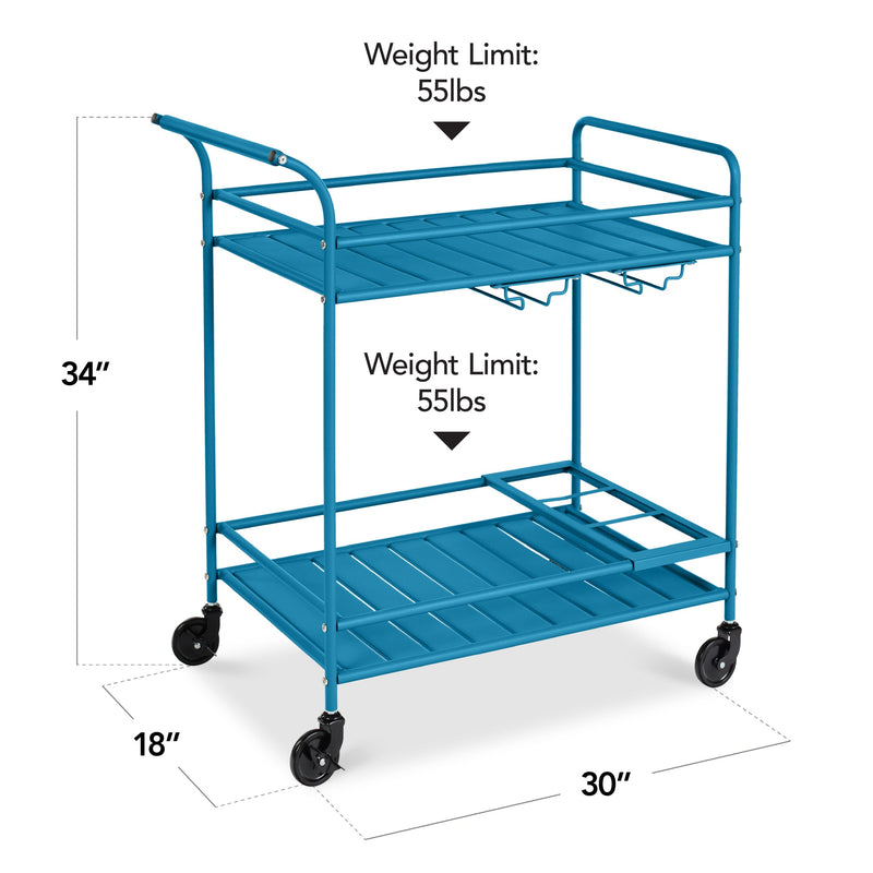 2-Tier Rolling Bar Cart Indoor/Outdoor w/ Shelves, Wine Rack, Locking Wheels