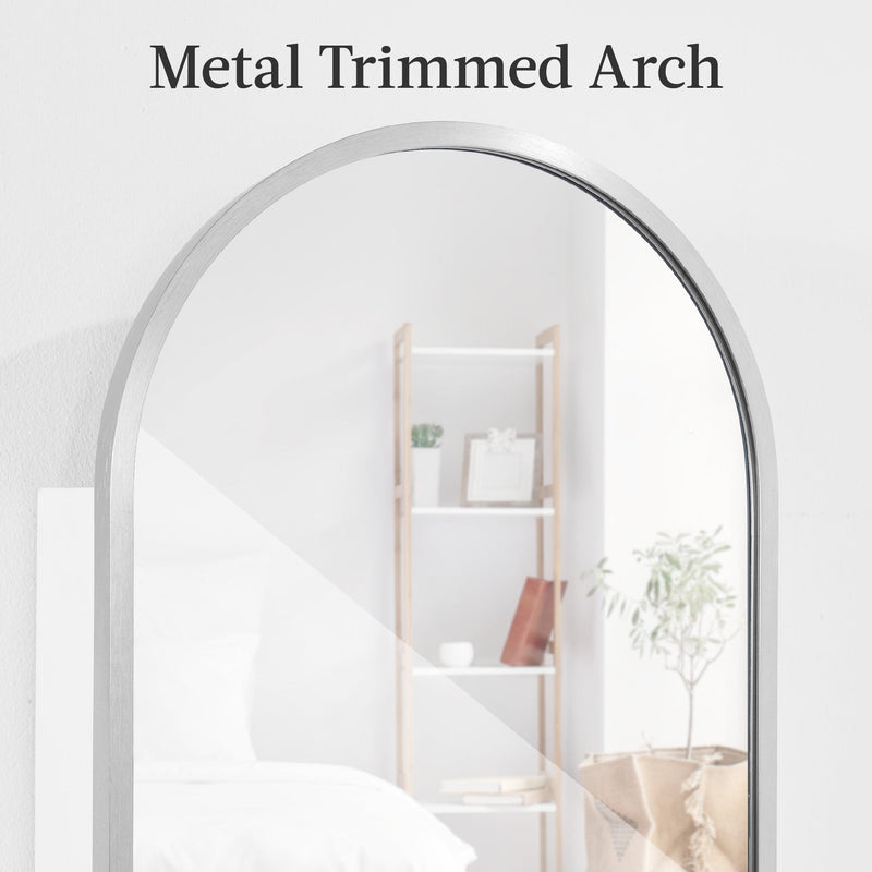 Door/Wall Mounted Arch Mirror Jewelry Armoire, w/ Metal Frame, Built-In Lock