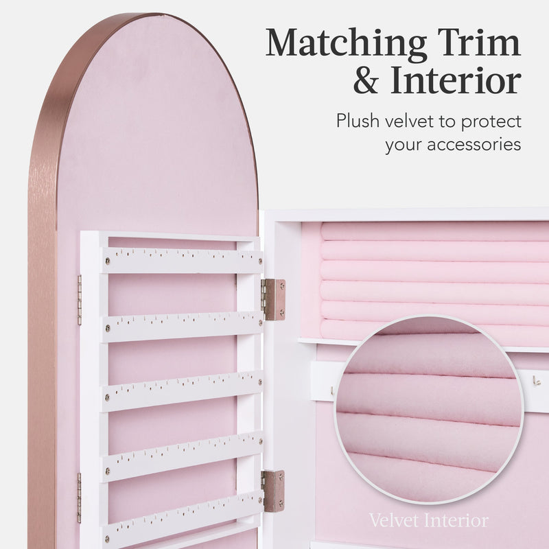 Door/Wall Mounted Arch Mirror Jewelry Armoire, w/ Metal Frame, Built-In Lock