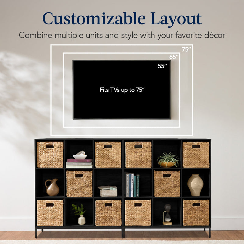 Elevated 9-Cube Storage Organizer, 11in Bookshelf, w/ Metal Legs
