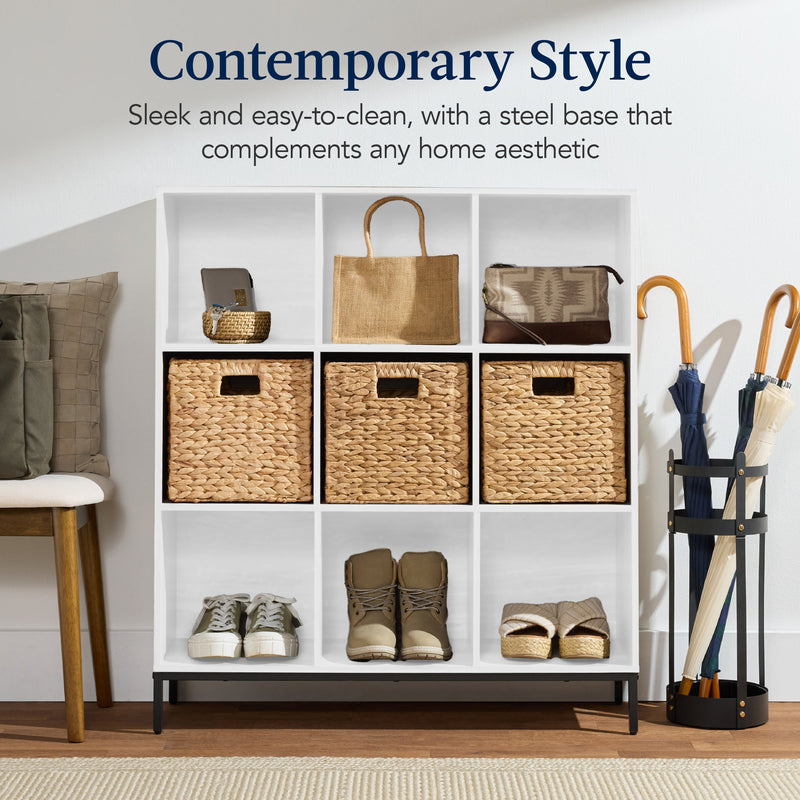 Elevated 9-Cube Storage Organizer, 11in Bookshelf, w/ Metal Legs