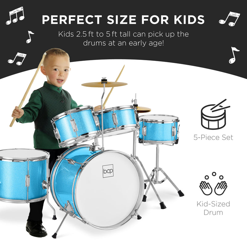 Kids Beginner All Wood Acoustic Drum Kit Starter Set w/ Stool, Drumsticks - Kivo Store