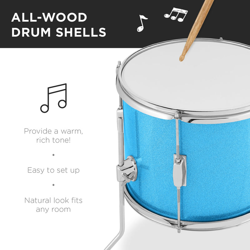 Kids Beginner All Wood Acoustic Drum Kit Starter Set w/ Stool, Drumsticks - Kivo Store