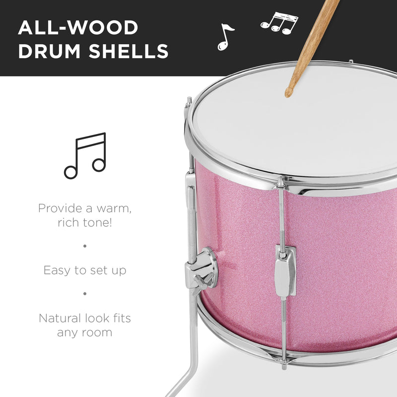 Kids Beginner All Wood Acoustic Drum Kit Starter Set w/ Stool, Drumsticks - Kivo Store