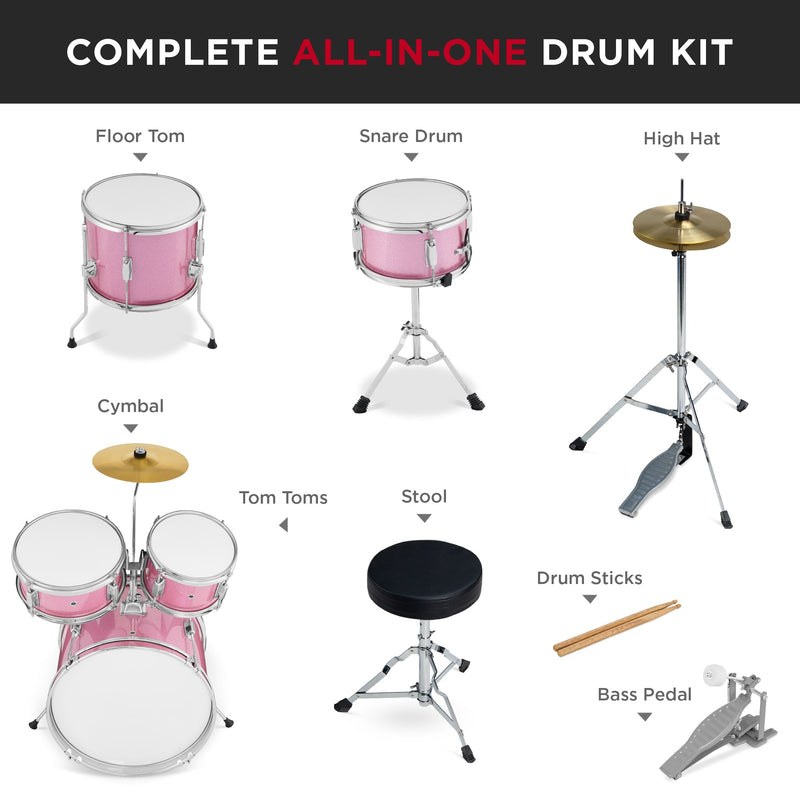 Kids Beginner All Wood Acoustic Drum Kit Starter Set w/ Stool, Drumsticks - Kivo Store