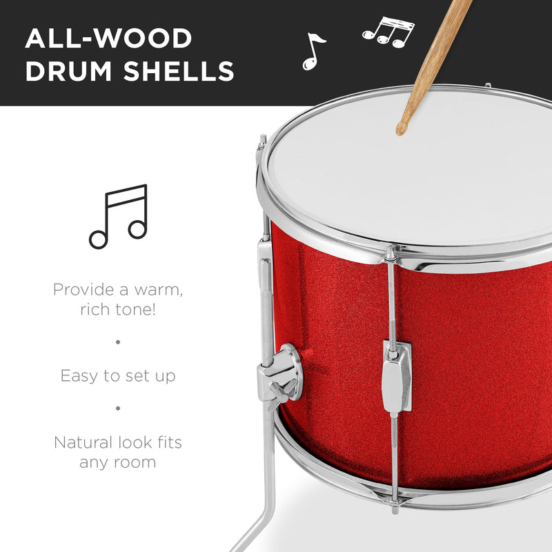 Kids Beginner All Wood Acoustic Drum Kit Starter Set w/ Stool, Drumsticks - Kivo Store