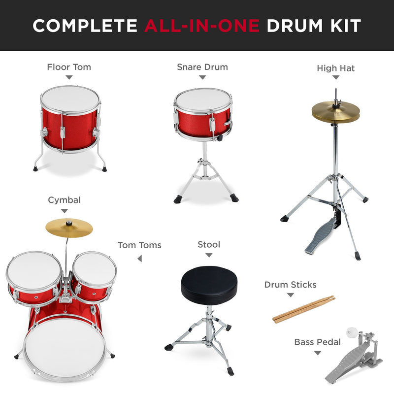Kids Beginner All Wood Acoustic Drum Kit Starter Set w/ Stool, Drumsticks - Kivo Store