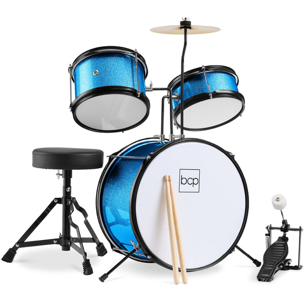 Kids Beginner 3-Piece Drum, Musical Instrument Set w/ Sticks, Stool, Pedal - Kivo Store