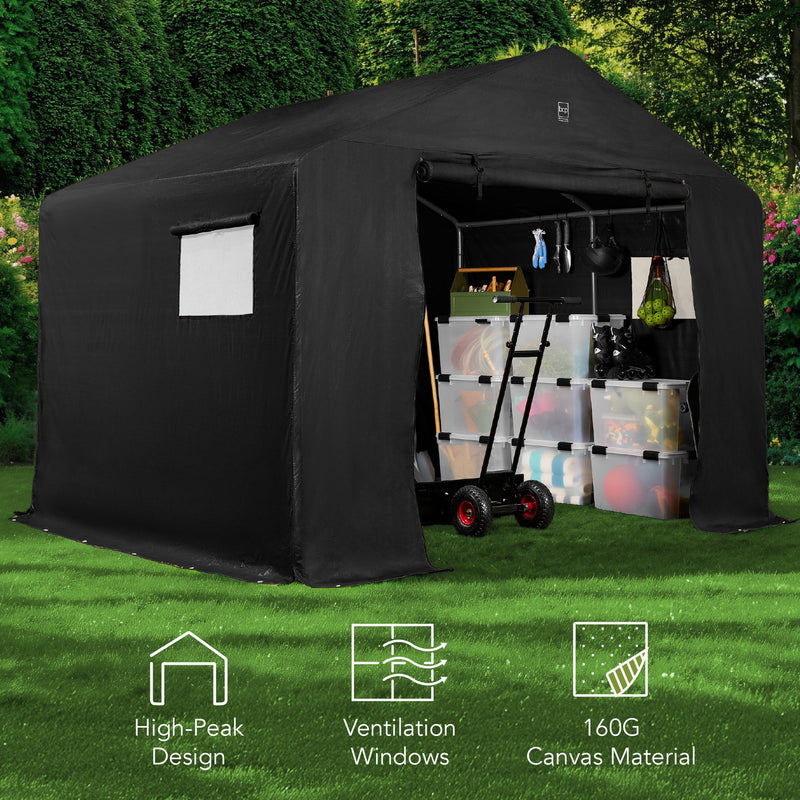 Outdoor Fabric Storage Shed w/ Metal Frame, Dual Zipper Doors - 10x8ft