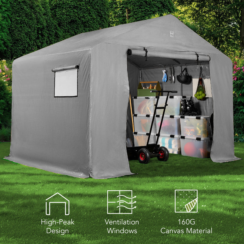 Outdoor Fabric Storage Shed w/ Metal Frame, Dual Zipper Doors - 10x8ft