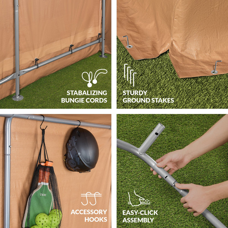 Outdoor Fabric Storage Shed w/ Metal Frame, Dual Zipper Doors - 10x8ft