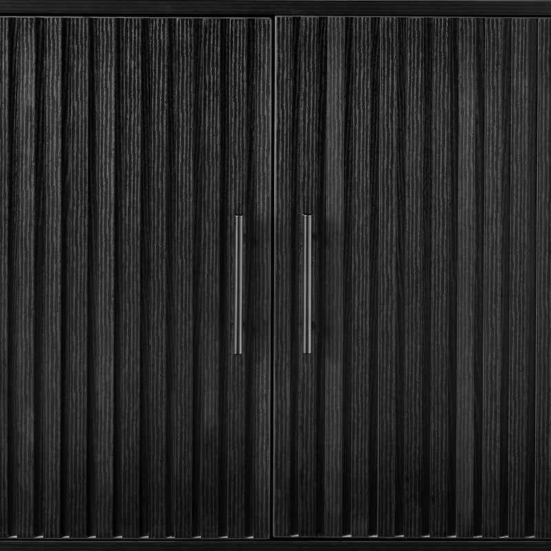 2-Door Slatted Storage Cabinet Accent Furniture w/ Foot Pads