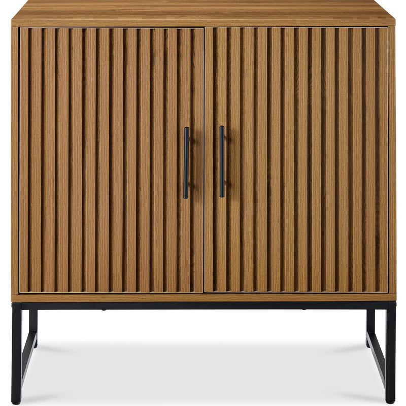 2-Door Slatted Storage Cabinet Accent Furniture w/ Foot Pads