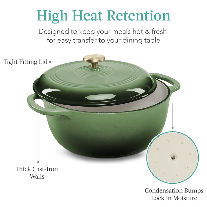 Cast-Iron Dutch Oven Kitchen Cookware w/ Enamel, Handles - 6qt